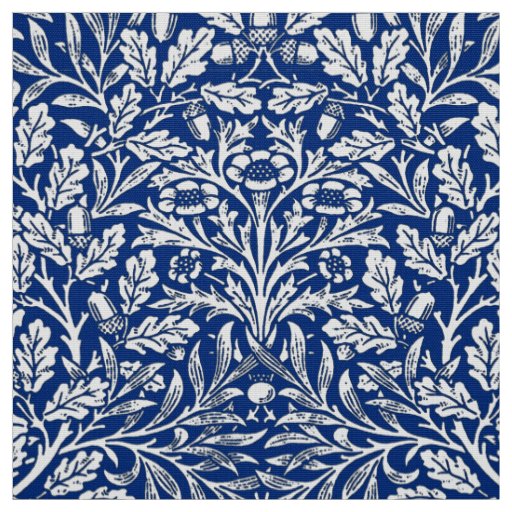 Art Nouveau Floral Damask, Cobalt Blue and White Fabric | Zazzle