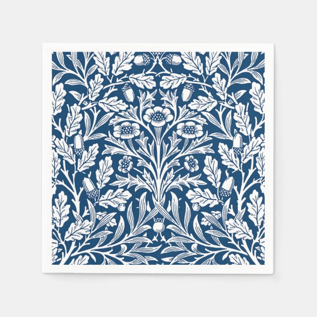 Art Nouveau Floral Damask, Cobalt Blue and White Napkins (Front)