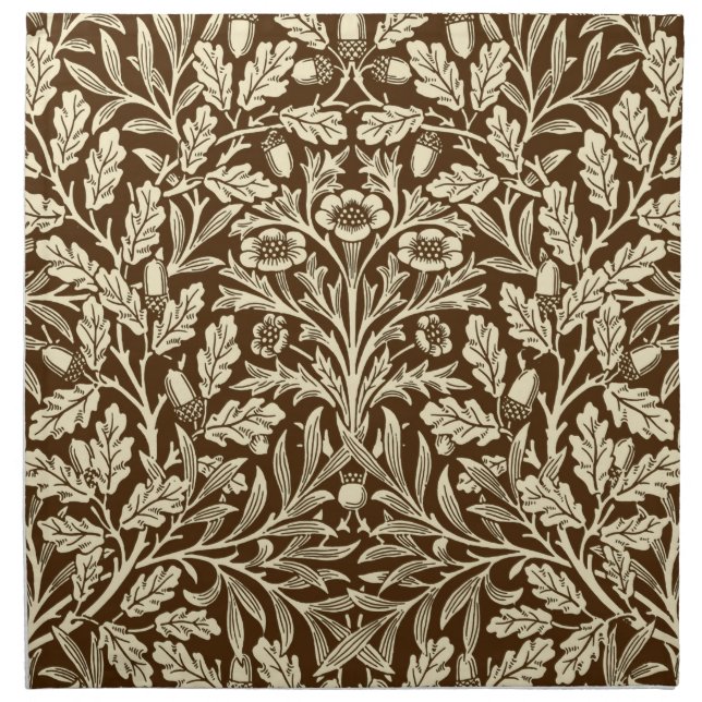 Art Nouveau Floral Damask, Dark Brown and Beige Napkin (Front)