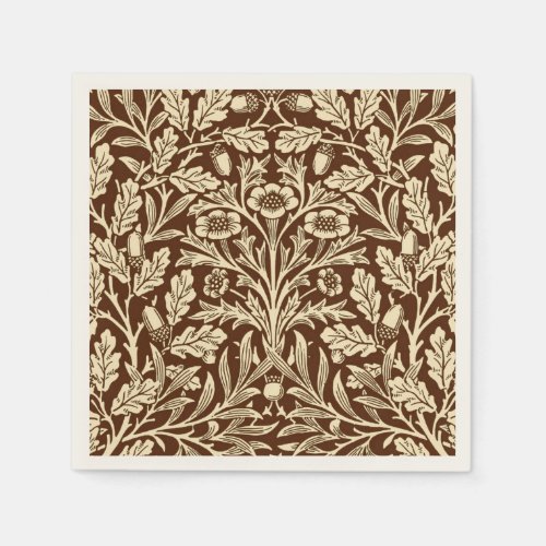 Art Nouveau Floral Damask Dark Brown and Beige Paper Napkins