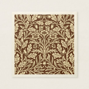 Art Nouveau Floral Damask, Dark Brown and Beige Paper Napkins