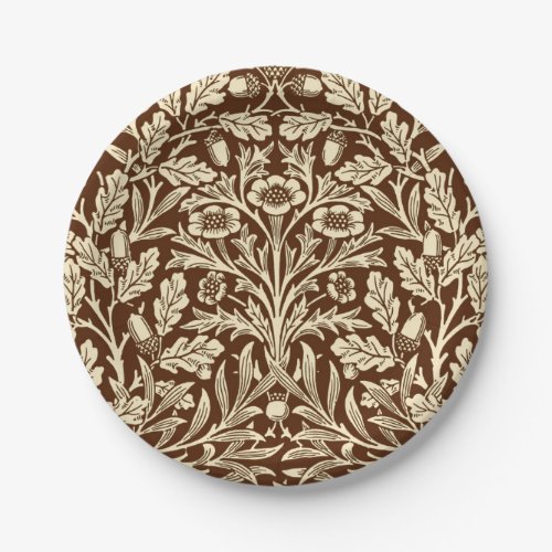 Art Nouveau Floral Damask Dark Brown and Beige Paper Plates