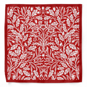 Art Nouveau Floral Damask, Dark Red and White Bandana