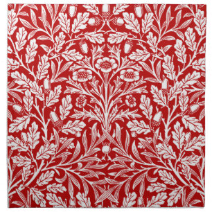 Art Nouveau Floral Damask, Dark Red and White Cloth Napkin