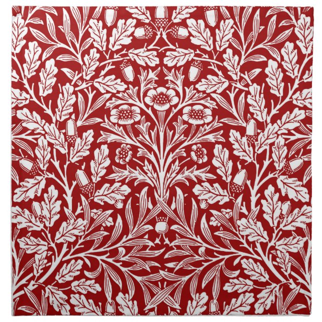 Art Nouveau Floral Damask, Dark Red and White Cloth Napkin (Front)