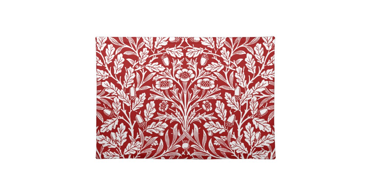 Art Nouveau Floral Damask, Dark Red and White Cloth Placemat Zazzle