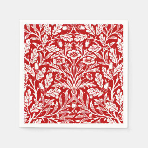 Art Nouveau Floral Damask, Dark Red and White Napkins