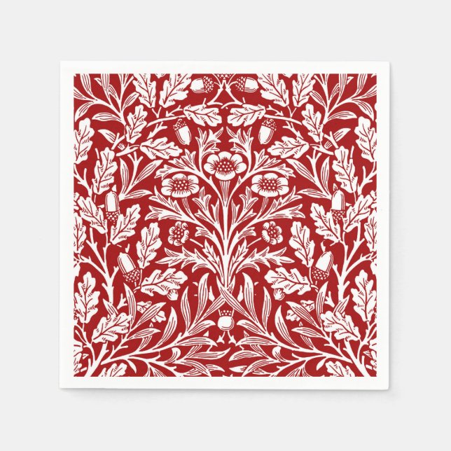 Art Nouveau Floral Damask, Dark Red and White Napkins (Front)