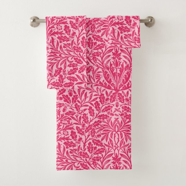 Art Nouveau Floral Damask, Deep Fuchsia Pink Bath Towel Set (Insitu)