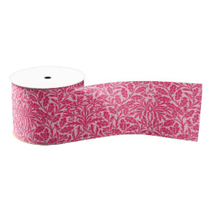 Art Nouveau Floral Damask, Deep Fuchsia Pink Grosgrain Ribbon
