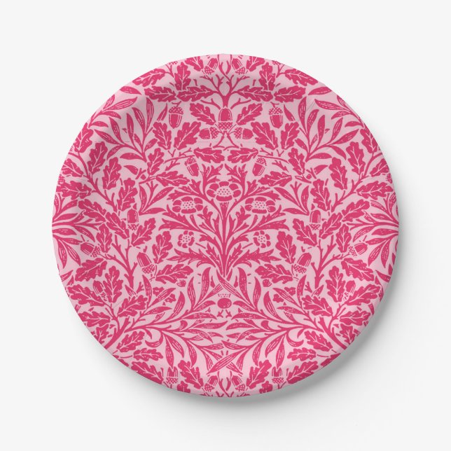 Art Nouveau Floral Damask, Deep Fuchsia Pink Paper Plates (Front)