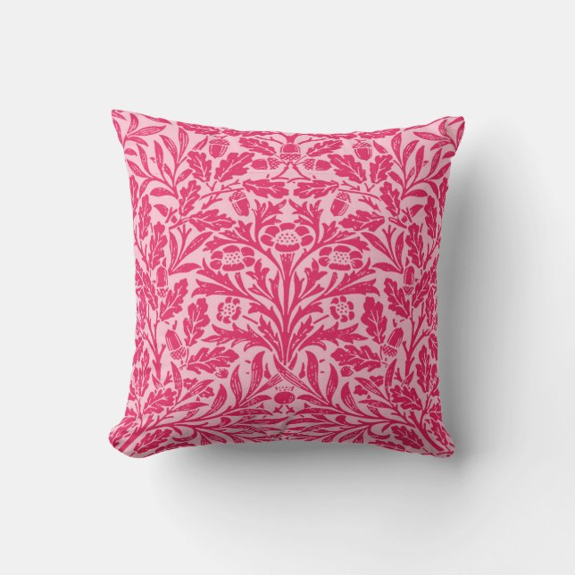Art Nouveau Floral Damask, Deep Fuchsia Pink Throw Pillow (Front)