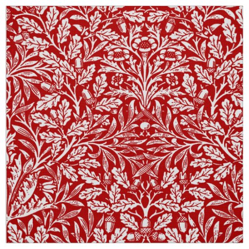 Art Nouveau Floral Damask Deep Red and White Fabric