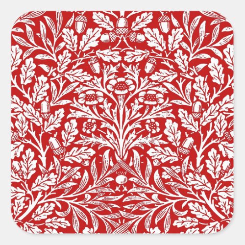 Art Nouveau Floral Damask Deep Red and White Square Sticker