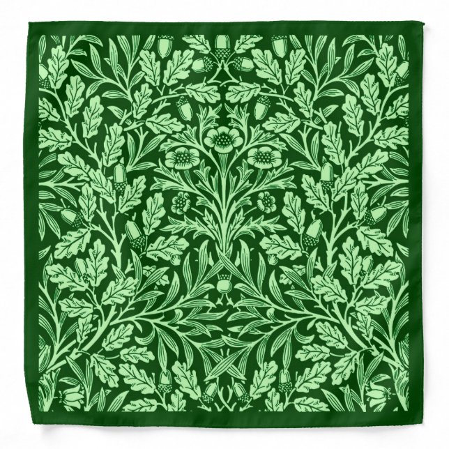 Art Nouveau Floral Damask, Emerald Green Bandana (Front)