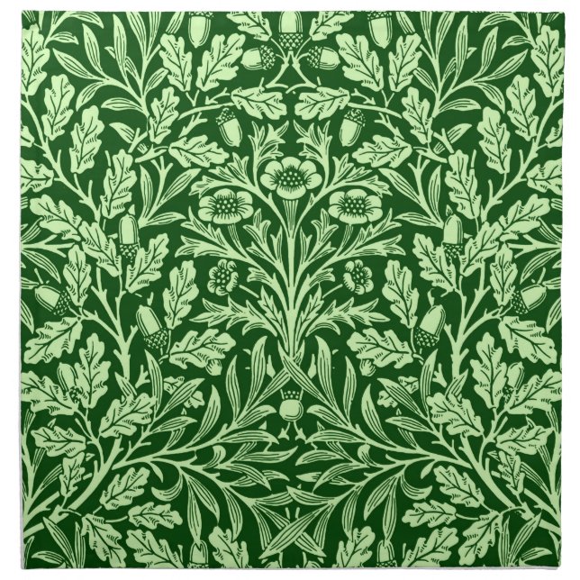 Art Nouveau Floral Damask, Emerald Green Napkin (Front)