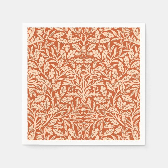 Art Nouveau Floral Damask, Light Mandarin Orange Napkins (Front)