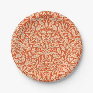 Art Nouveau Floral Damask, Light Mandarin Orange Paper Plates