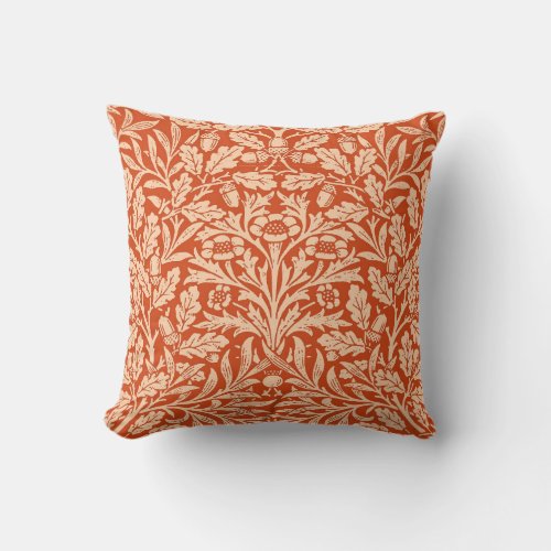 Art Nouveau Floral Damask Light Mandarin Orange Throw Pillow