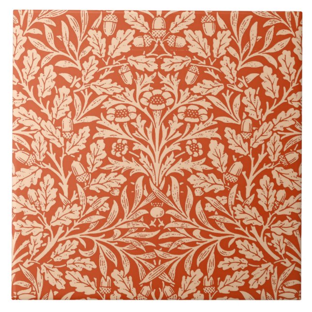Art Nouveau Floral Damask, Mandarin Orange   Ceramic Tile (Front)