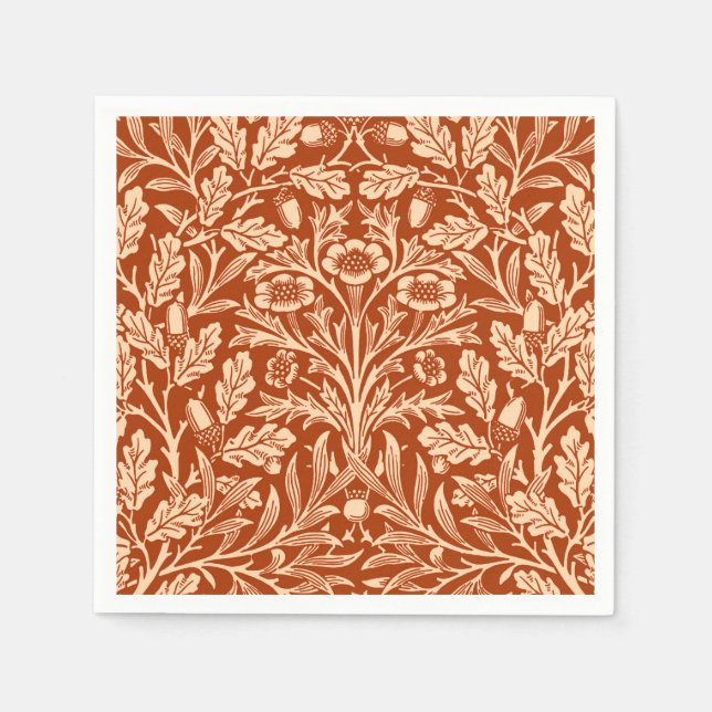 Art Nouveau Floral Damask, Mandarin Orange Napkins (Front)