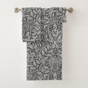Art Nouveau Floral Damask, Silver Gray / Grey Bath Towel Set