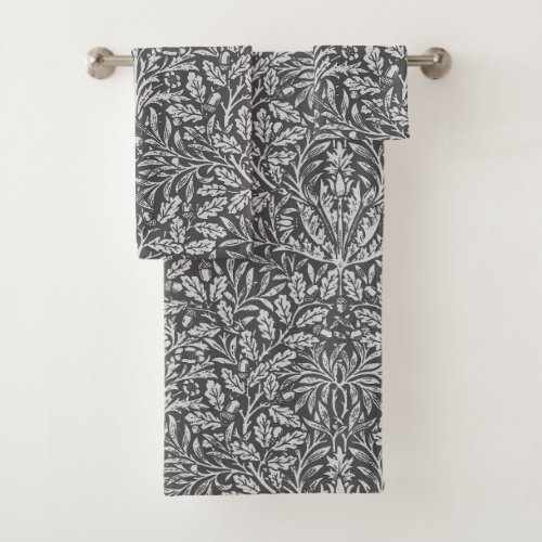 Art Nouveau Floral Damask Silver Gray  Grey Bath Towel Set