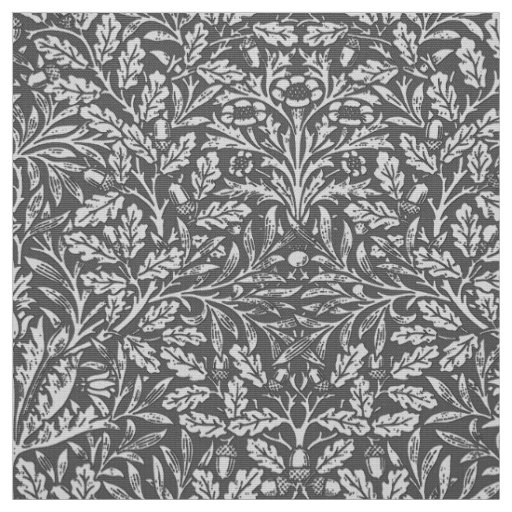 Art Nouveau Floral Damask, Silver Gray / Grey Fabric
