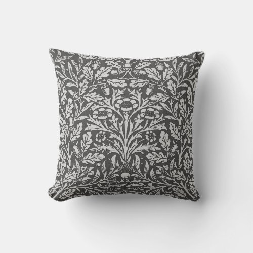 Art Nouveau Floral Damask Silver Gray  Grey Throw Pillow