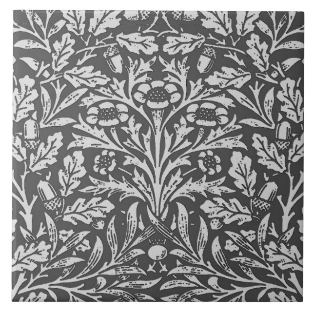 Art Nouveau Floral Damask, Silver Gray / Grey Tile (Front)