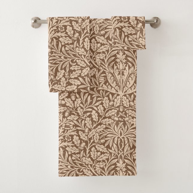 Art Nouveau Floral Damask, Taupe and Beige Bath Towel Set (Insitu)