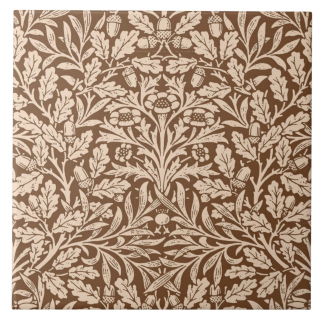 Art Nouveau Floral Damask, Taupe and Beige  Cerami Ceramic Tile (Front)