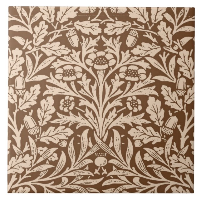 Art Nouveau Floral Damask, Taupe and Beige Ceramic Tile (Front)