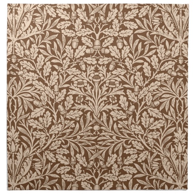 Art Nouveau Floral Damask, Taupe & Chocolate Brown Cloth Napkin (Front)