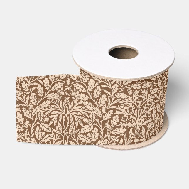 Art Nouveau Floral Damask, Taupe & Chocolate Brown Grosgrain Ribbon (Spool)