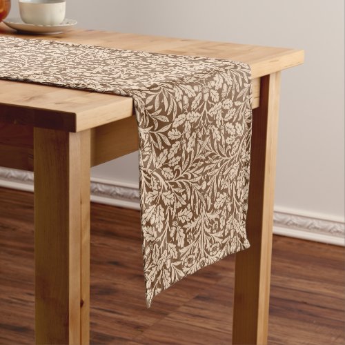 Art Nouveau Floral Damask Taupe  Chocolate Brown Short Table Runner
