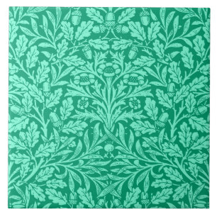 Art Nouveau Floral Damask, Turquoise and Aqua Cer Ceramic Tile