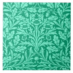 Art Nouveau Floral Damask, Turquoise and Aqua Ceramic Tile