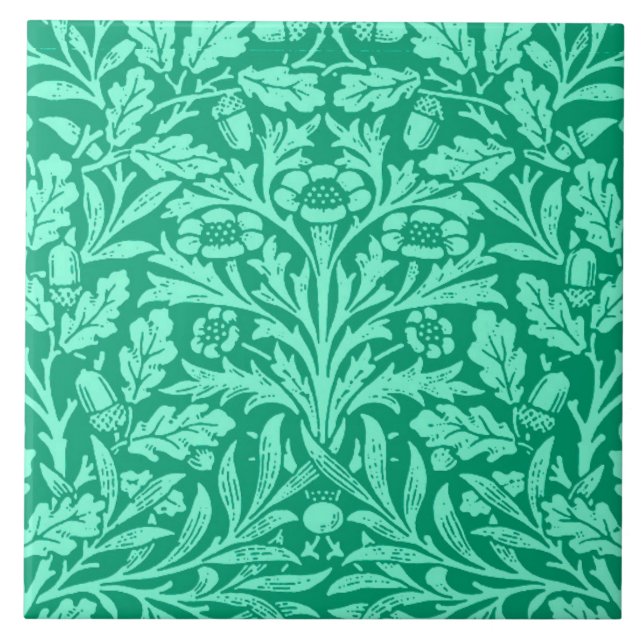 Art Nouveau Floral Damask, Turquoise and Aqua Ceramic Tile (Front)