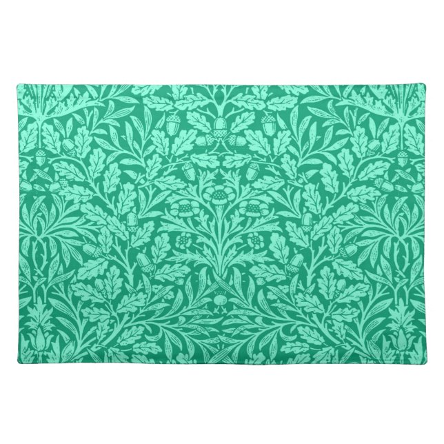Art Nouveau Floral Damask, Turquoise and Aqua Cloth Placemat (Front)
