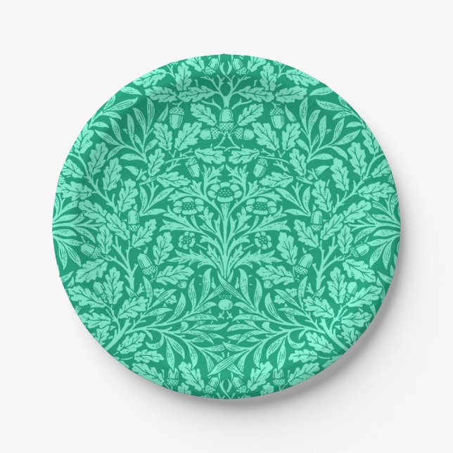 Art Nouveau Floral Damask, Turquoise and Aqua Paper Plates (Front)