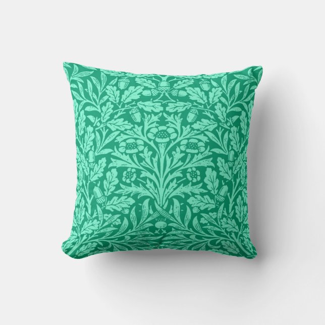 Art Nouveau Floral Damask, Turquoise and Aqua Throw Pillow (Front)