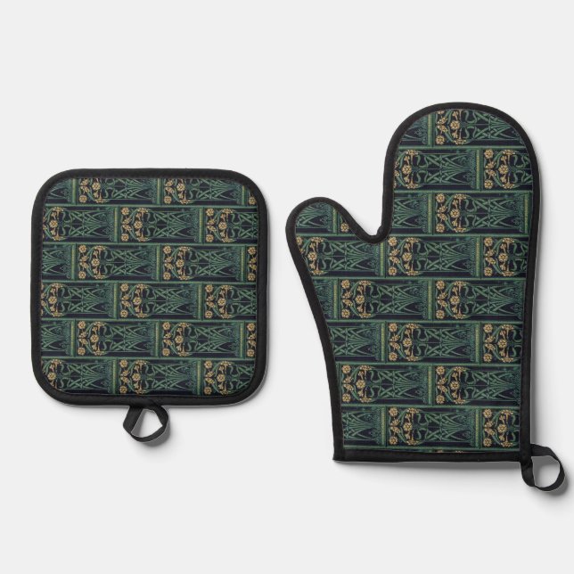 Art Nouveau Floral (Dark) Oven Mitt & Pot Holder Set (Front)