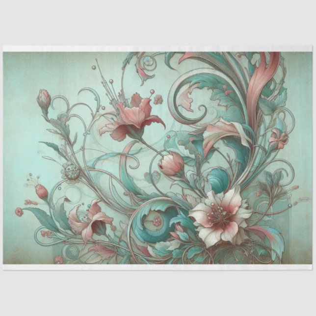 Art Nouveau Floral Decoupage Tissue Paper (Front)