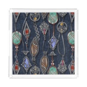 Art Nouveau Floral: Denim Elegance. Acrylic Tray
