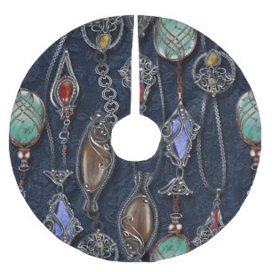 Art Nouveau Floral: Denim Elegance. Brushed Polyester Tree Skirt