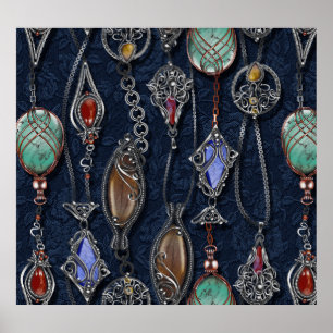 Art Nouveau Floral: Denim Elegance. Poster