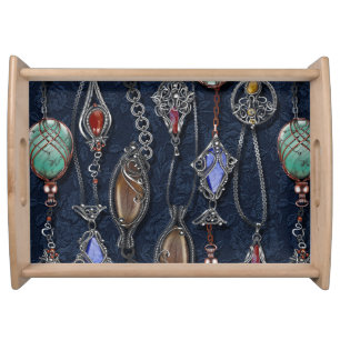Art Nouveau Floral: Denim Elegance. Serving Tray