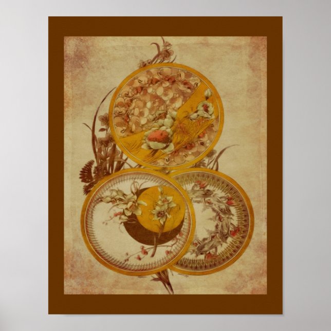 Art Nouveau Floral Design Aged  Poster (Front)