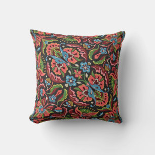Art nouveau floral Dresser jacquard red blue Throw Pillow